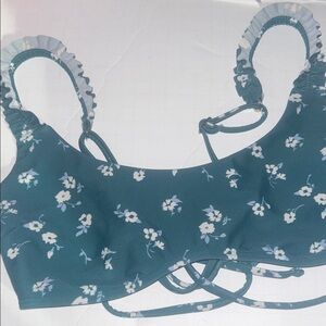 For bundles only - Hollister swim bikini top ruffle Green / White floral XS
